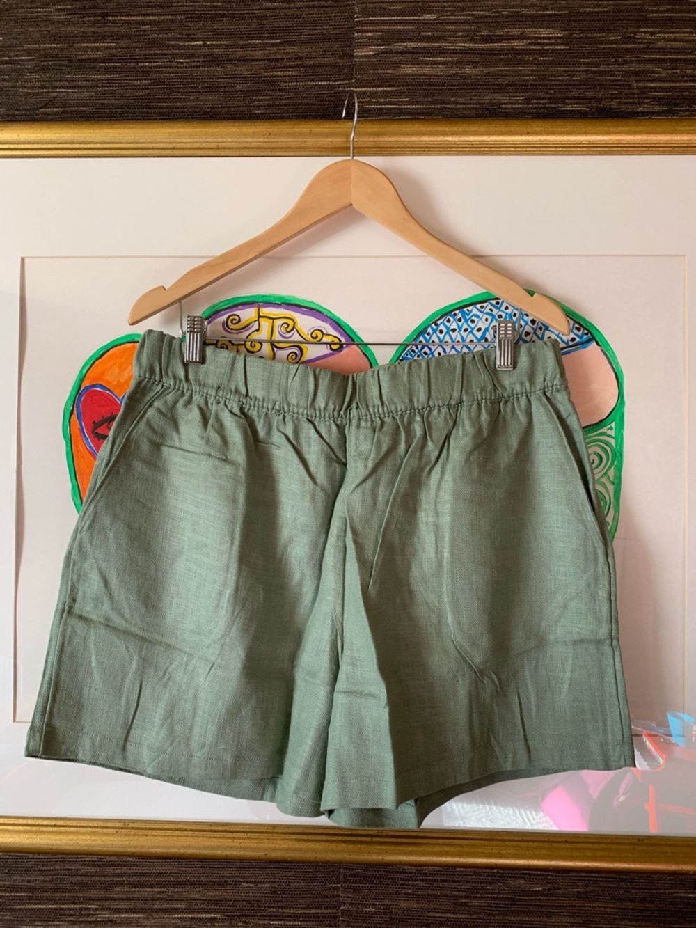 Blank NYC Olive Green Linen-Blend Pull-On Shorts